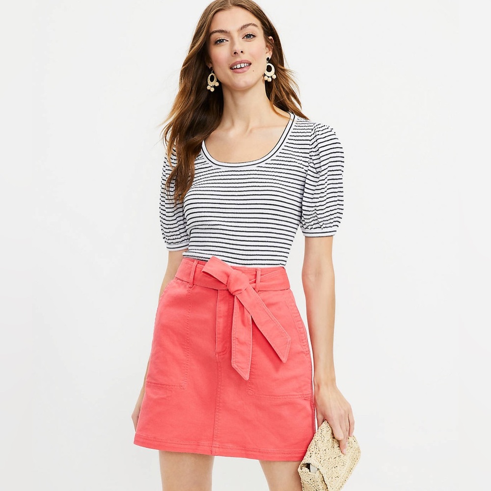 NWT Loft Utility Pocket Skirt with Belt Coral Salmon Pink Size 14
